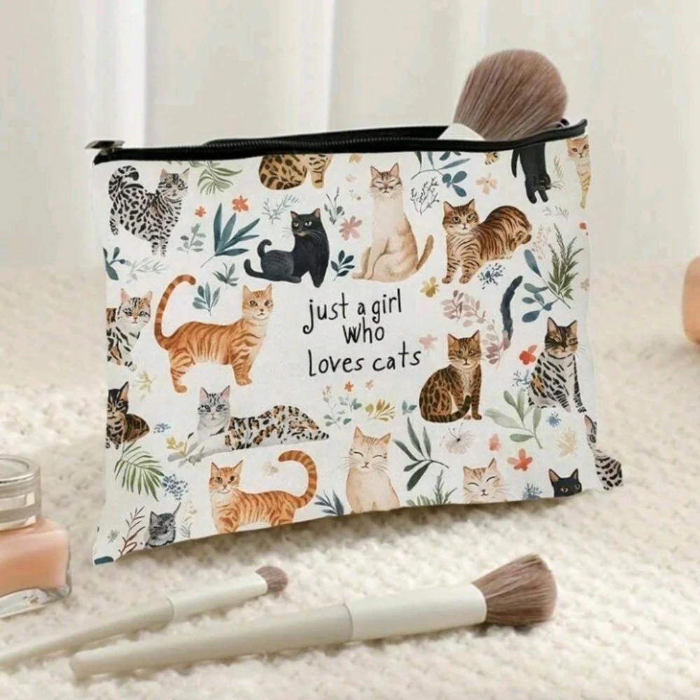 Just A Girl Who Loves Cats Canvas Zipper Pouch Cat Print Cat Lover Purse